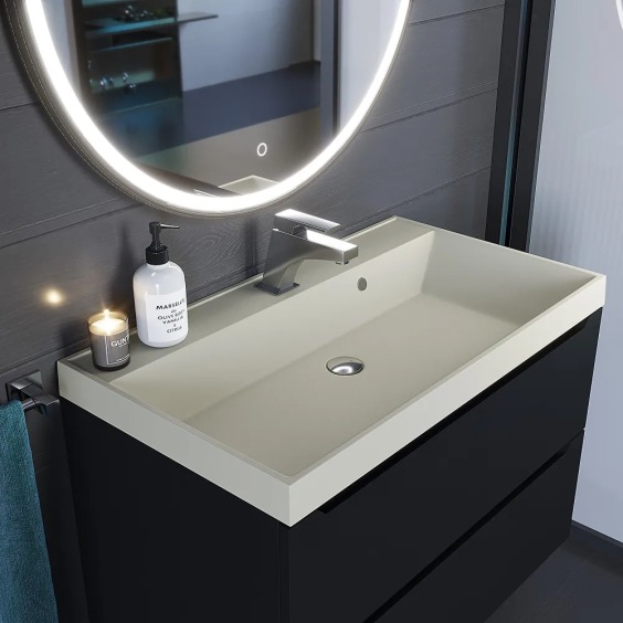 Раковина для ванной кварцевая Uperwood Classic Quartz 80х45х15 см, бежевая матовая, лён #3