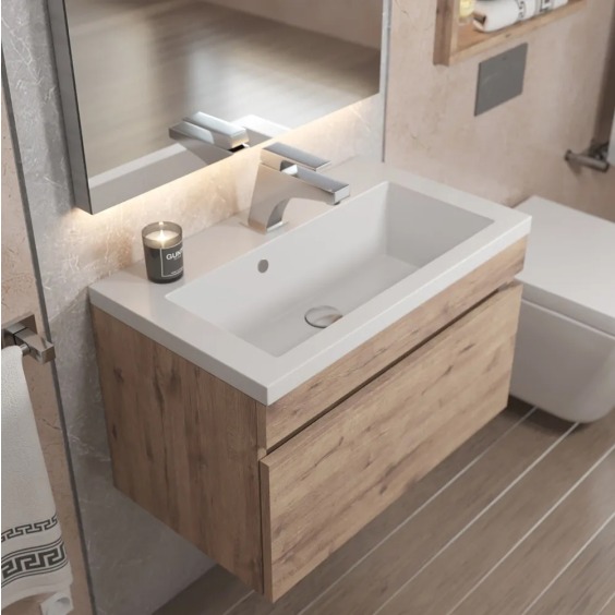 Тумба под раковину для ванной подвесная Uperwood Eva 57х47х35 см, Крафт Табачный, выдвижной ящик #9