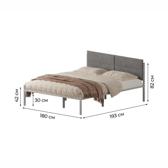 Комплект кровать Металика Б180Х190+Г3 Цвет Серый + 2 компл сп vel-RS-15-180 #1