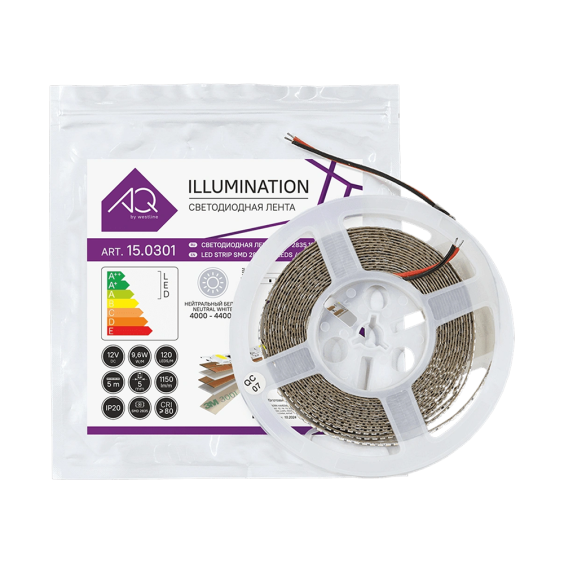Лента светодиодная AQ Led-Line 2835 120 LED/м 12V 9,6W/м 5 мм IP20 Теплый белый 2800-3200 К, 5 м (15.0025) #4