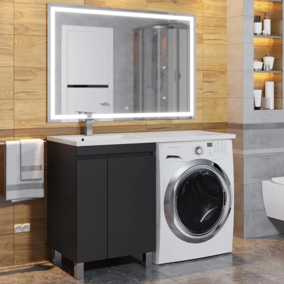 Тумба под стиральную машину напольная Uperwood Magenta 55х50х76,5 см, черная, с дверцами #9