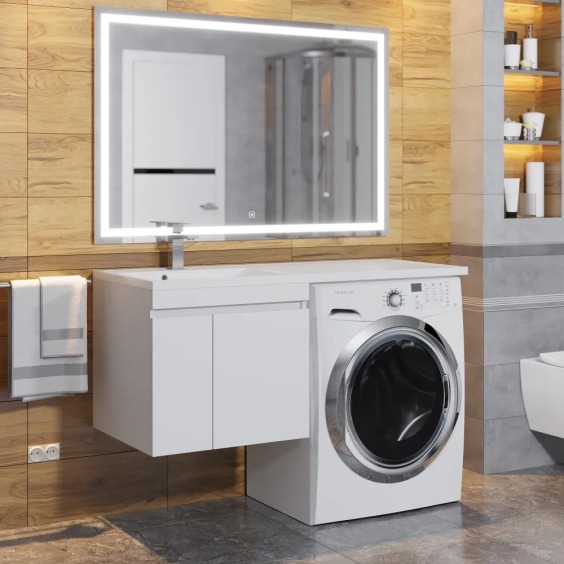 Тумба под стиральную машину подвесная Uperwood Magenta 45х50х55 см, белая, с дверцами #8
