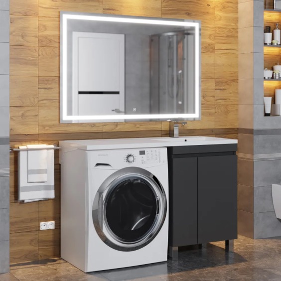 Тумба под стиральную машину напольная Uperwood Magenta 55х50х76,5 см, черная, с дверцами #5