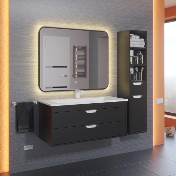 Зеркало для ванной с теплой подсветкой Uperwood Modul 100х80 см, прямоугольное, черное, сенсор/антизапотевание #2
