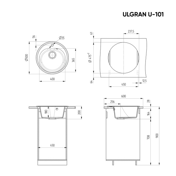 Мойка для кухни из искусственного камня Ulgran U-101-331, белый #3