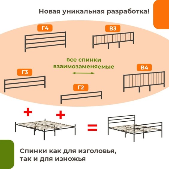 Основание база кровати Металика 120х190 см, Черный металл #5