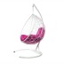 Комплект подвесное кресло Капля с ротангом белое, розовая подушка