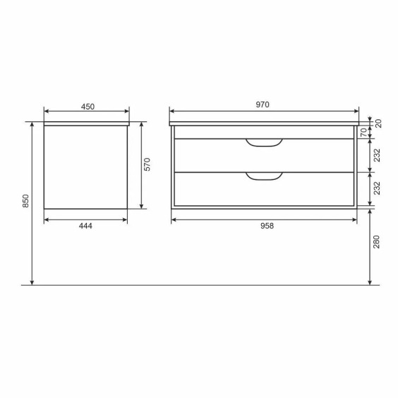 Тумба под раковину для ванной подвесная Uperwood Modul 95х44,4х55 см, белая матовая #13