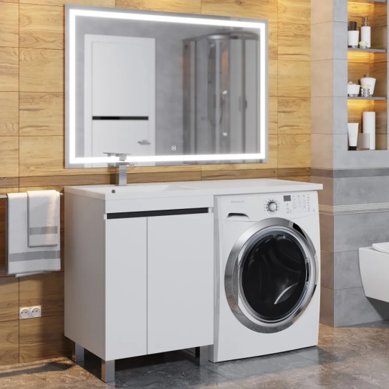 Тумба под стиральную машину напольная Uperwood Magenta 55х50х76,5 см, белая/графит, с дверцами #9