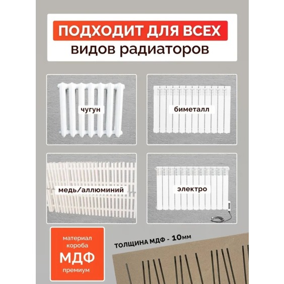 Короб-экран для батареи отопления «Абстракция» под покраску, 120х60х17 см #4