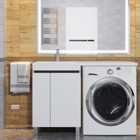Тумба под стиральную машину напольная Uperwood Magenta 55х50х76,5 см, белая/графит, с дверцами #8