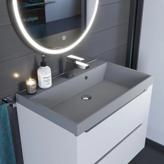 Раковина для ванной кварцевая Uperwood Classic Quartz 70х45х15 см, серая матовая, бетон #3