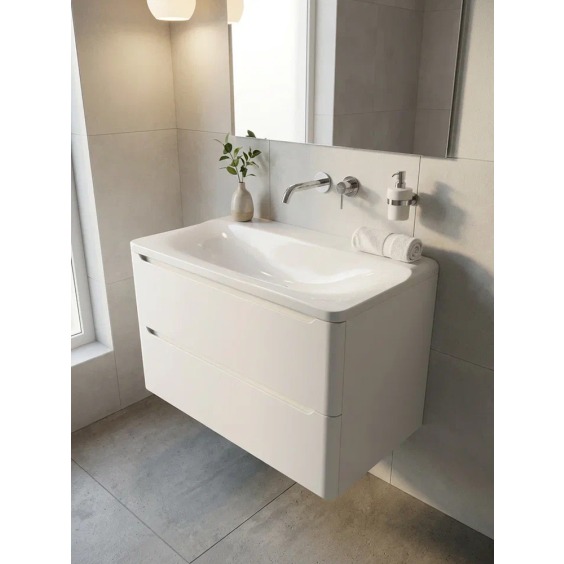 Раковина для ванной полувстраиваемая Uperwood Ocean 80 см, без отверстия под смеситель, белая глянцевая #2