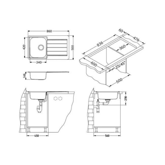 Alveus Line 20 NAT-90 860X500 1X кухонная мойка #3