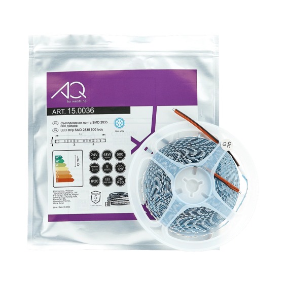 Лента светодиодная AQ Led-Line 2835 120 LED/м 24V 9,6W/м 8 мм IP20 Теплый белый 2800-3200 К, 5 м (15.0038) #4