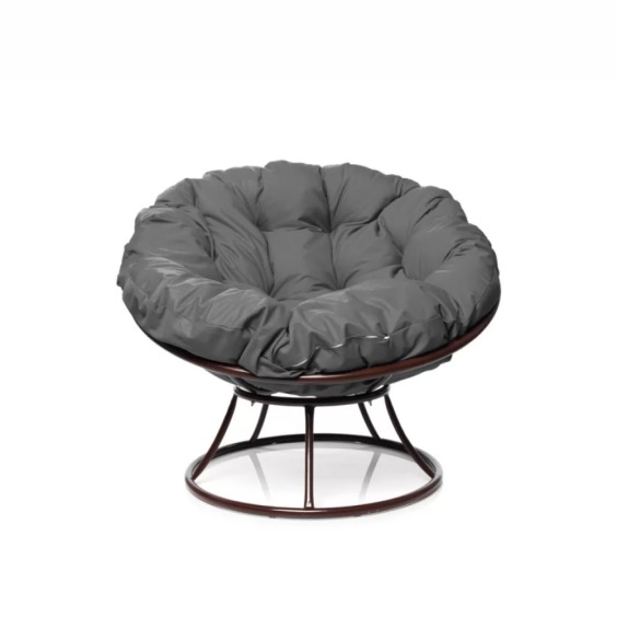Комплект кресло Папасан без ротанга коричневое, серая подушка #2