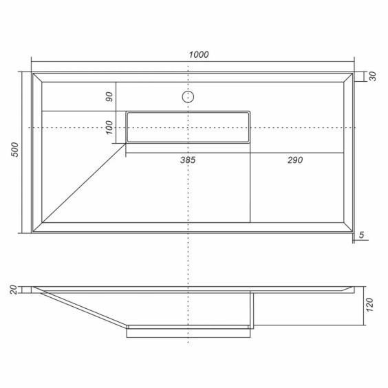 Раковина для ванной кварцевая Uperwood Lotus Quartz 100х50х13 см, серая матовая, бетон #8