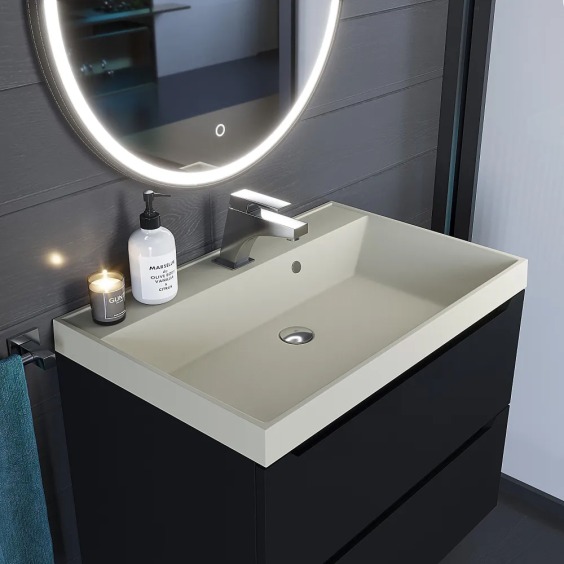 Раковина для ванной кварцевая Uperwood Classic Quartz 70х45х15 см, бежевая матовая, лён #3