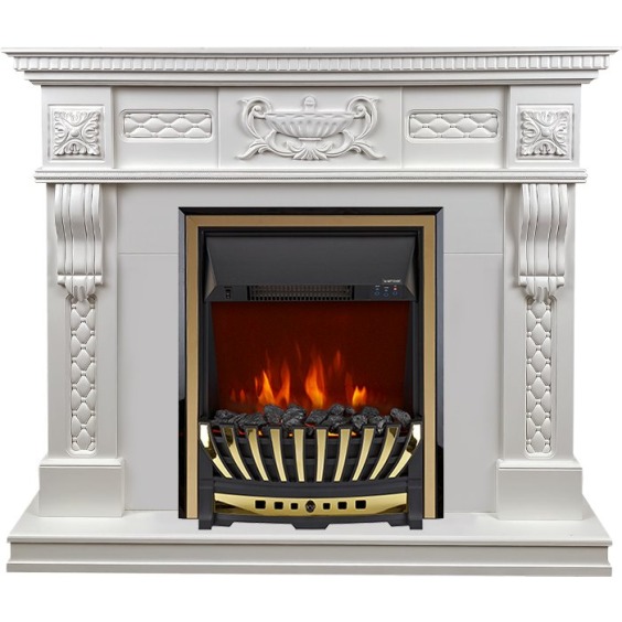 Каминокомплект Corsica - Матовый белый (Ширина 1100) с очагом Aspen Gold #1 Каминокомплект Corsica - Матовый белый (Ширина 1100) с очагом Aspen Gold #1
