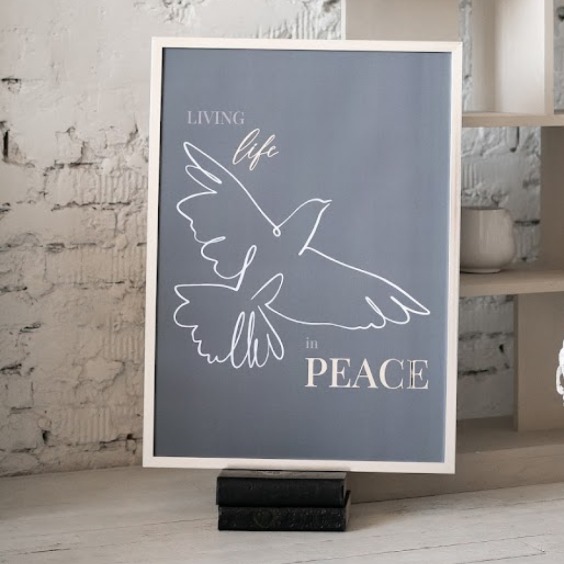 Постер с объемным серебром "Life & Peace" в идеальной серебряной раме, 30х40 см #1