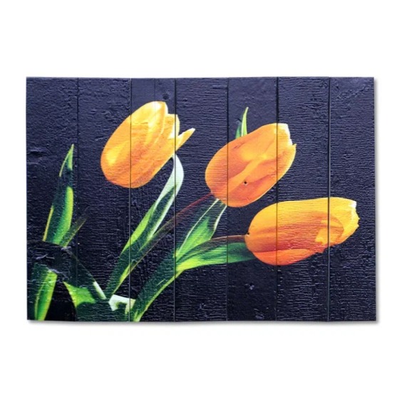 Картина "Три желтых тюльпана на черном фоне" 60х40 см #1 Картина "Три желтых тюльпана на черном фоне" 60х40 см #1
