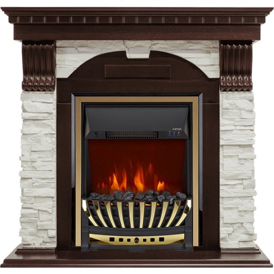 Каминокомплект Dublin - Темный дуб / Сланец белый с очагом Aspen Gold #1