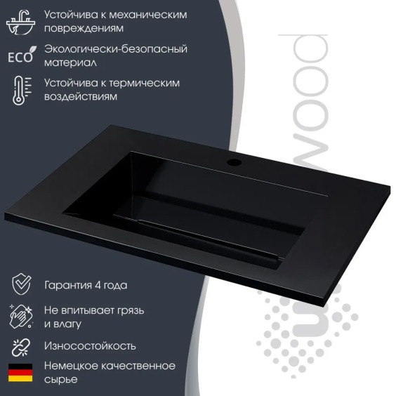 Раковина для ванной 70 см, Uperwood Next Premium, черная глянцевая #3