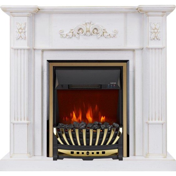 Каминокомплект Martin - Белый дуб, патина золото с очагом Aspen Gold #1