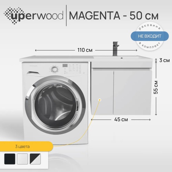 Тумба под стиральную машину подвесная Uperwood Magenta 45х50х55 см, белая, с дверцами #2