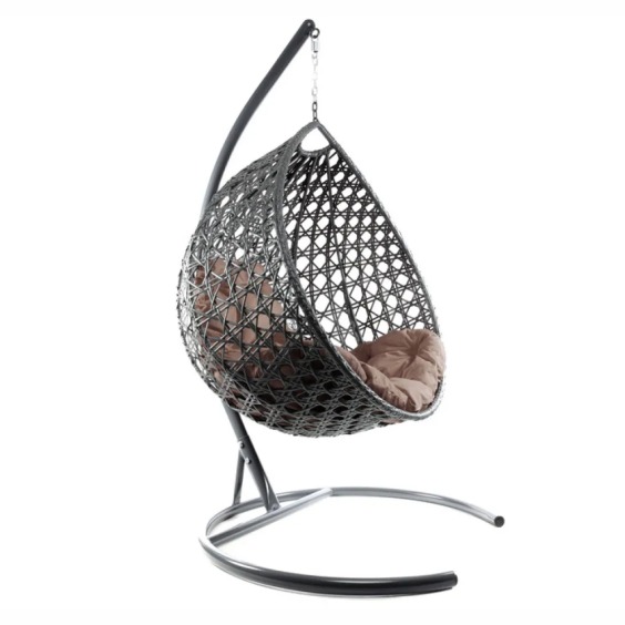 Комплект подвесное кресло Капля Люкс с ротангом серое, коричневая подушка #2