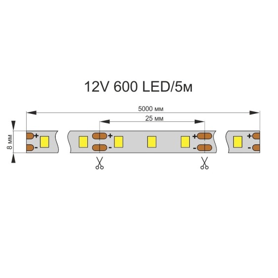 Лента светодиодная AQ Led-Line 2835 120 LED/м 12V 9.6W/м 8 мм IP20 Холодный белый 6300-6700 К, 5 м (15.0016) #4
