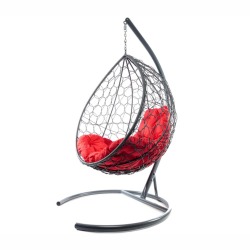 Комплект подвесное кресло Капля с ротангом серое, красная подушка