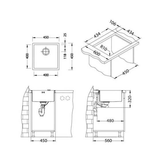 Alveus Quadrix 30 BRS 450 X 450 X 200 кухонная мойка #2