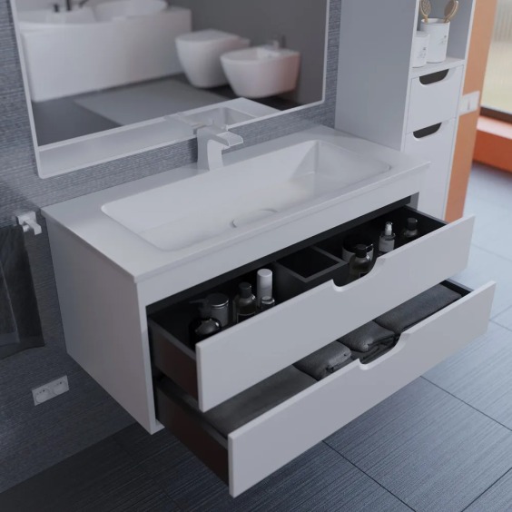Тумба с раковиной для ванной подвесная Uperwood Modul 97х45х57 см, белая/графит #9