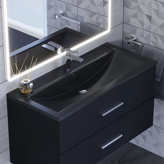 Раковина для ванной кварцевая Uperwood Foster Quartz 100х45,5х17,5 см, черная матовая, космос #4