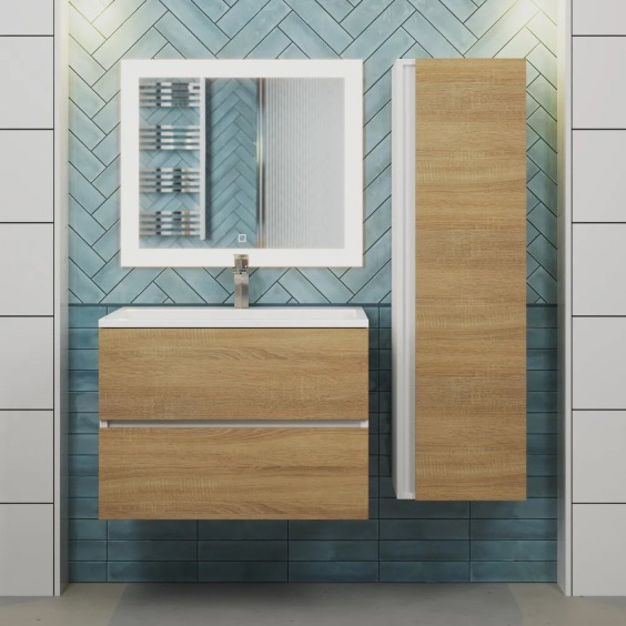 Тумба с раковиной для ванной подвесная Uperwood Barsa 70х45х57 см, белая/дуб сонома, раковина белый глянец #11
