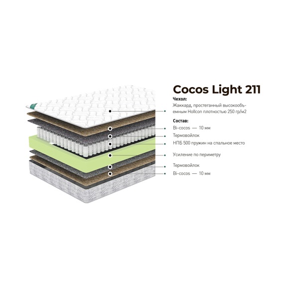 Матрас Natura Vera Cocos Light 211, 80х190х17 см, Чехол из стеганого жаккарда #2