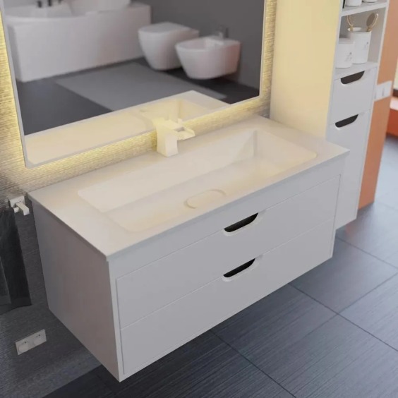 Тумба под раковину для ванной подвесная Uperwood Modul 95х44,4х55 см, белая/графит #10