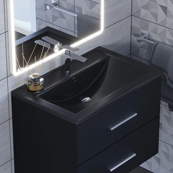 Раковина для ванной кварцевая Uperwood Foster Quartz 70х45,5х17,5 см, черная матовая, космос #5