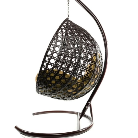 Комплект подвесное кресло Капля Люкс с ротангом коричневое, бежевая подушка #2