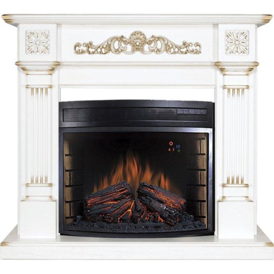 Каминокомплект Florina - Белый дуб, патина золото с очагом Dioramic 28 LED FX #1