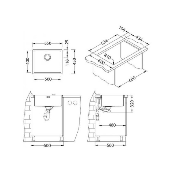 Alveus Quadrix 50 BRS-90 550 X 450 X 199 кухонная мойка #2