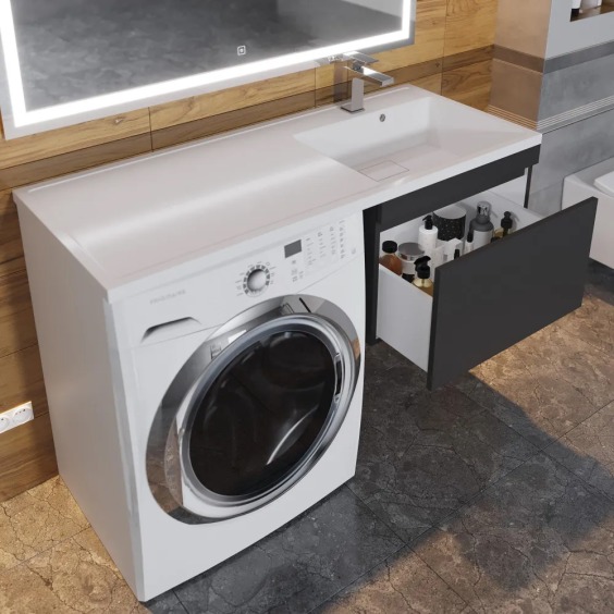 Тумба под стиральную машину подвесная Uperwood Magenta 45х50х55 см, черная, выдвижной ящик #6