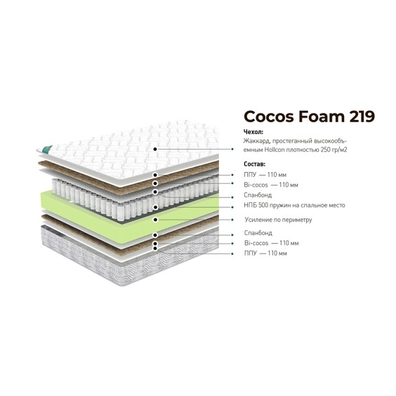 Матрас Natura Vera Cocos Foam 219, 140х190х19см, Чехол из стеганого жаккарда #2