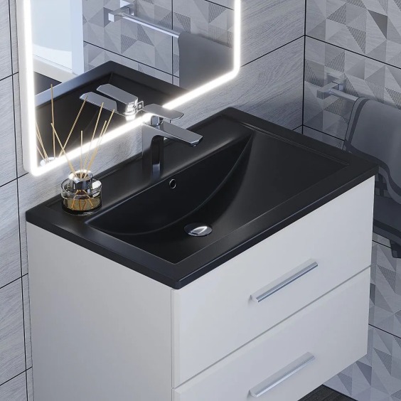 Раковина для ванной кварцевая Uperwood Foster Quartz 70х45,5х17,5 см, черная матовая, уголь #5