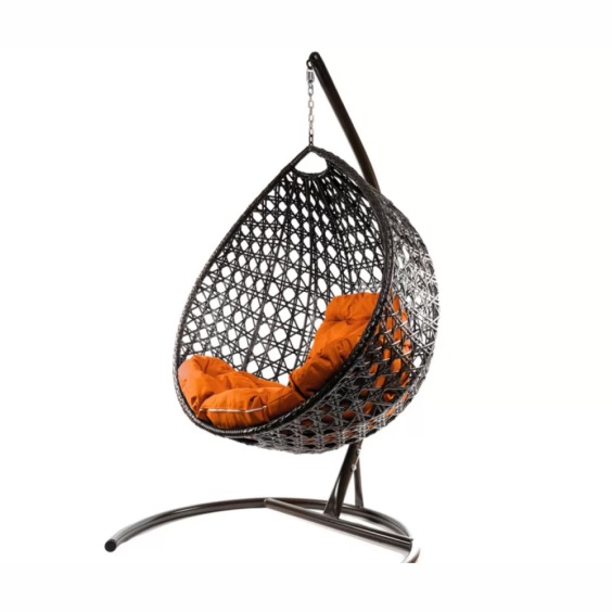 Комплект подвесное кресло Капля Люкс с ротангом коричневое, оранжевая подушка #2 Комплект подвесное кресло Капля Люкс с ротангом коричневое, оранжевая подушка #2