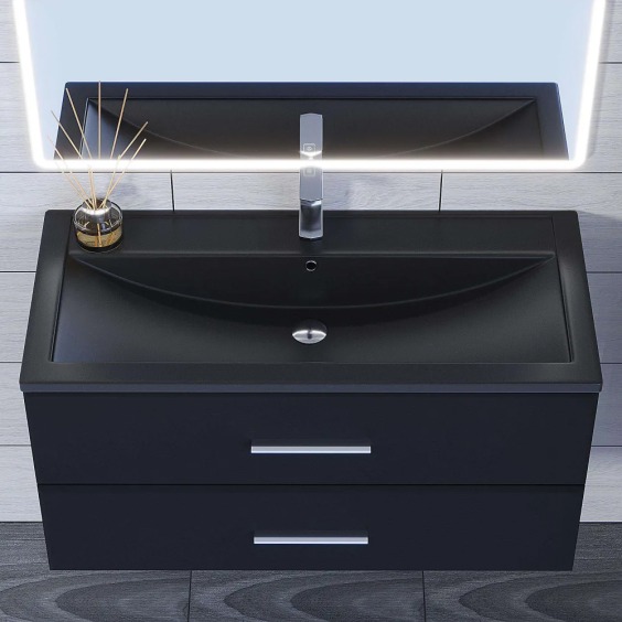 Раковина для ванной кварцевая Uperwood Foster Quartz 100х45,5х17,5 см, черная матовая, космос #5