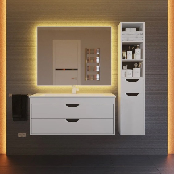 Тумба с раковиной для ванной подвесная Uperwood Modul 97х45х57 см, белая/графит #11