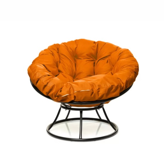 Комплект кресло Папасан без ротанга черное, оранжевая подушка #2