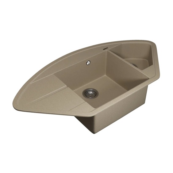Кухонная мойка кварцевая Uperwood Quartz UPD-06-02, угловая двухсекционная, бежевый #2